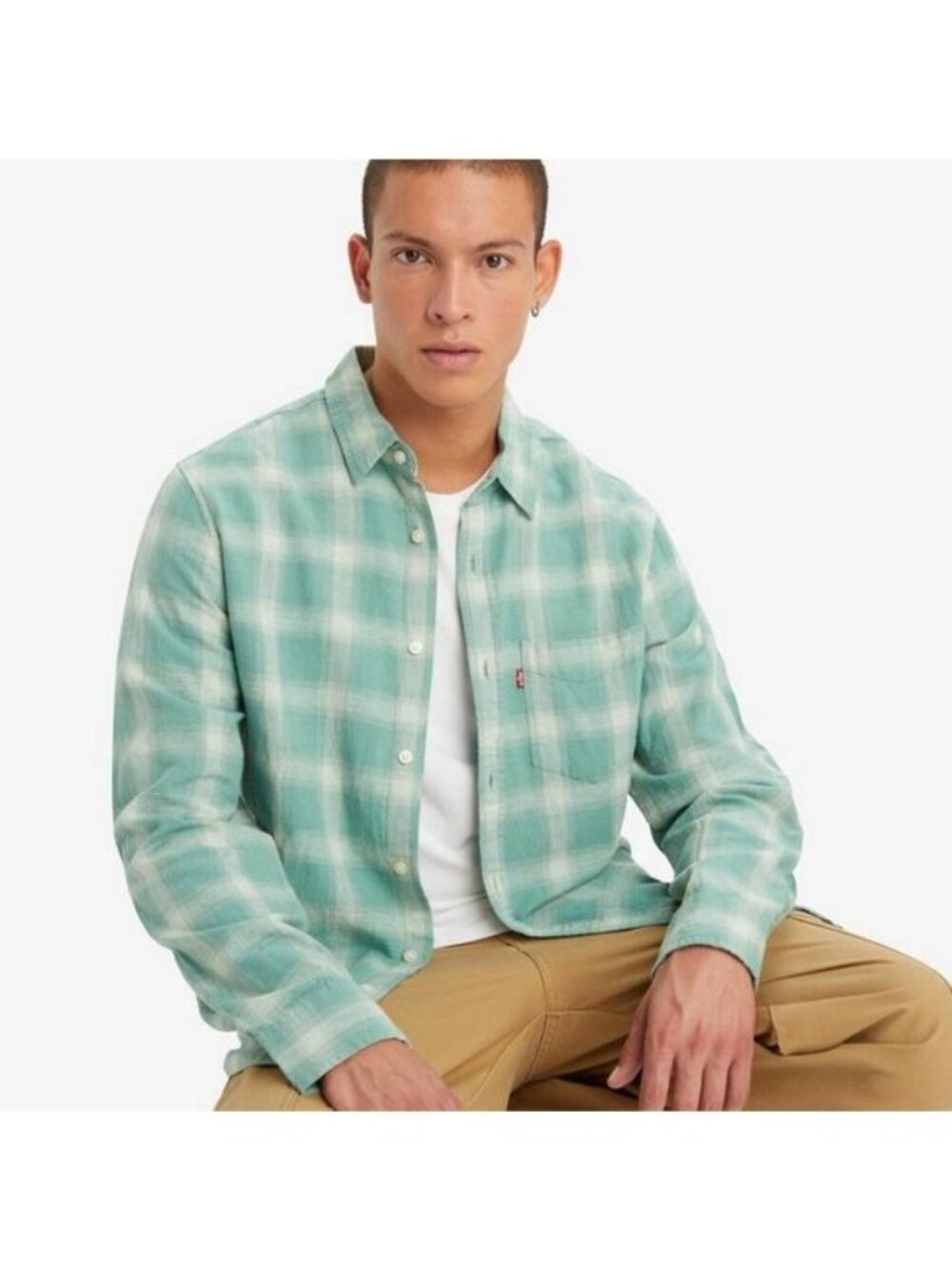 Levi's Sunset 1 Pocket Plaid Red Tab Raphael Gridded Standard Fit Button Front S